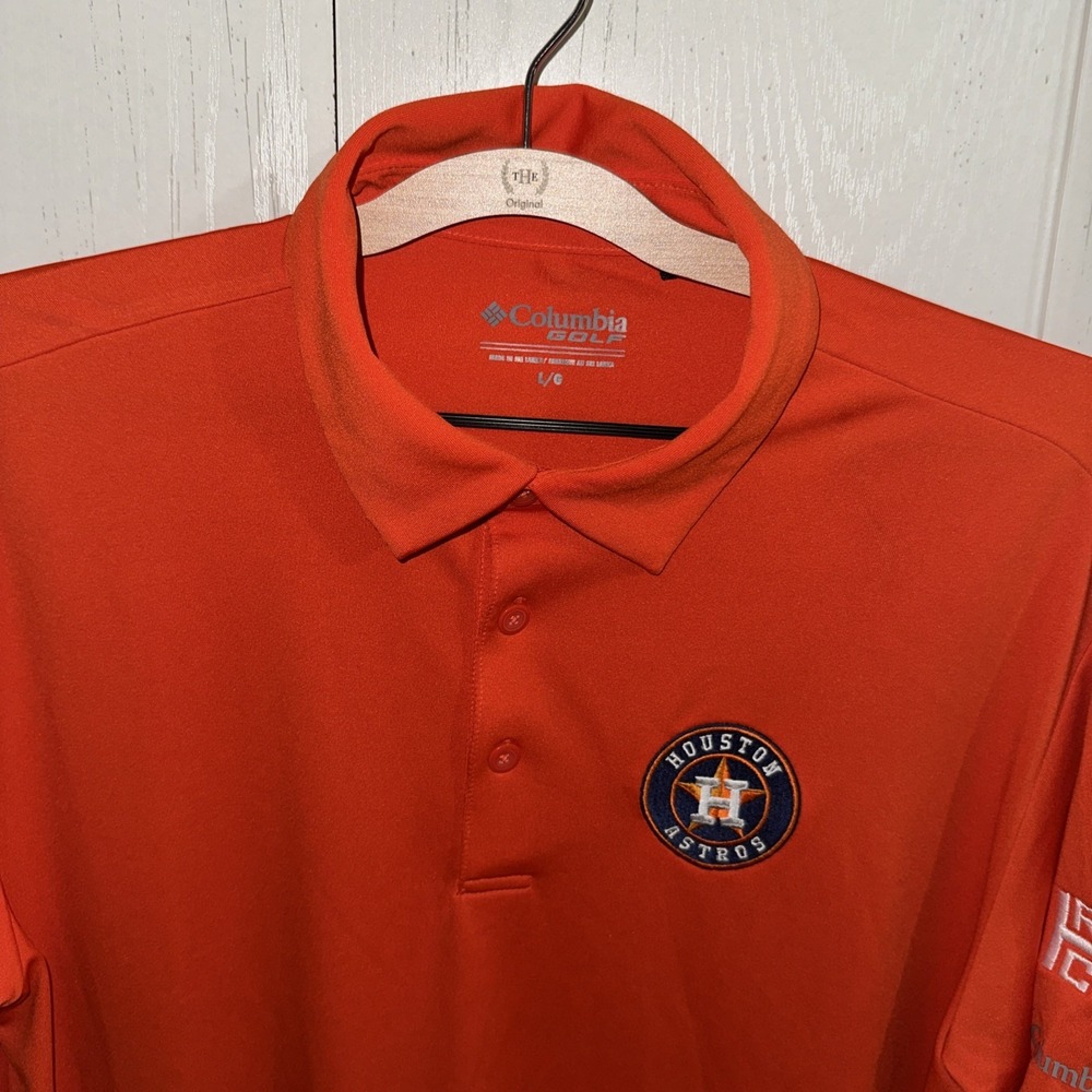 Houston Astros Columbia Golf Polo Mens Short Sleeve Large Orange Monogrammed